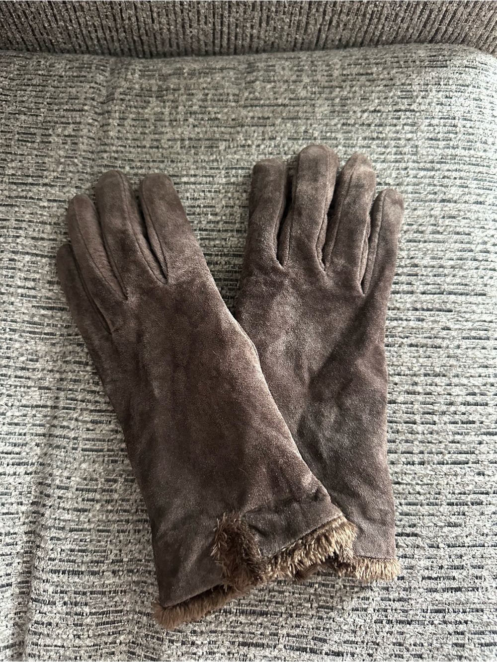 Aris 115 Isotoner Brown Genuine Leather Fur Winter Gloves Sz Medium style 88559
